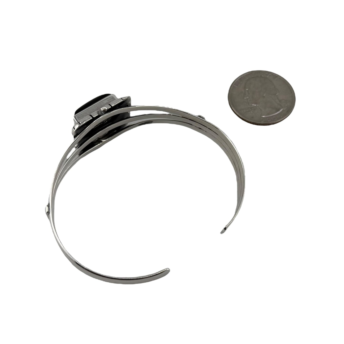 Onyx Row Cuff Bracelet Sterling Silver