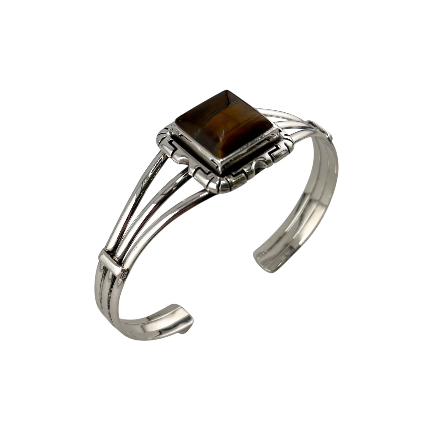 Tiger Eye Row Cuff Bracelet Sterling Silver
