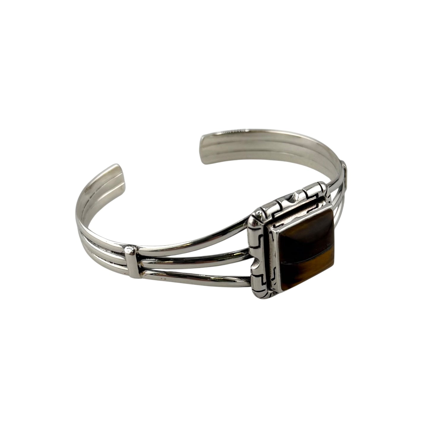 Tiger Eye Row Cuff Bracelet Sterling Silver
