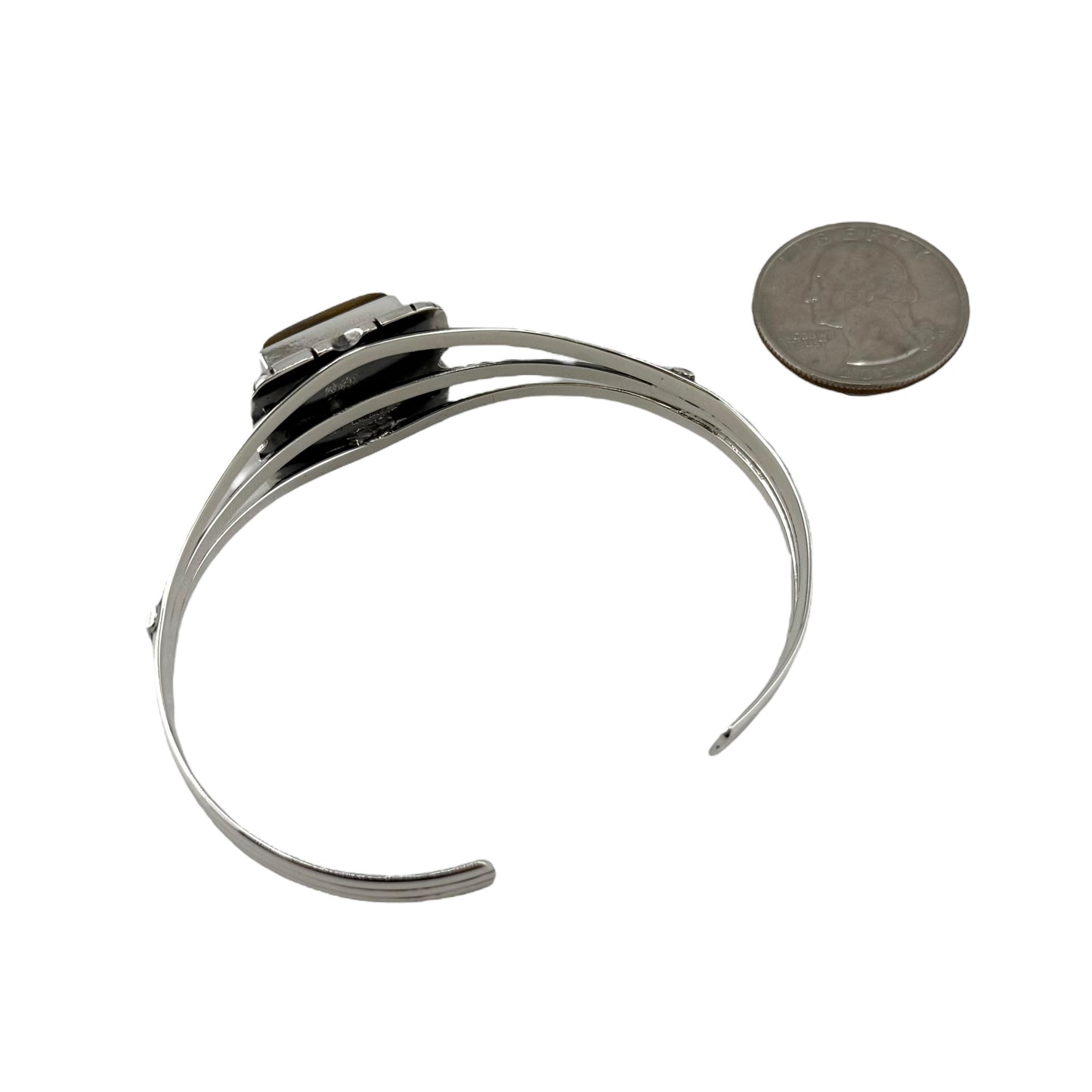 Tiger Eye Row Cuff Bracelet Sterling Silver