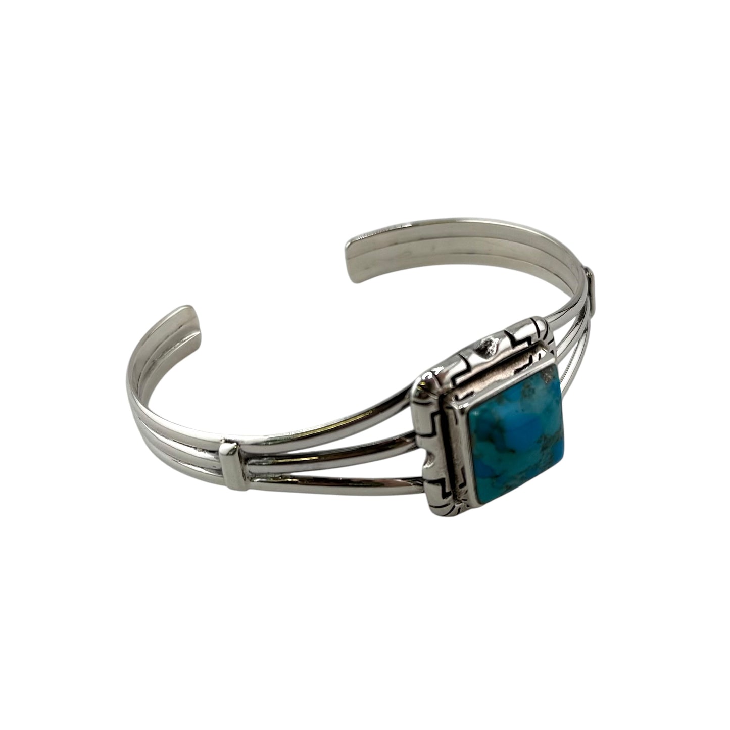 Turquoise Row Cuff Bracelet Sterling Silver