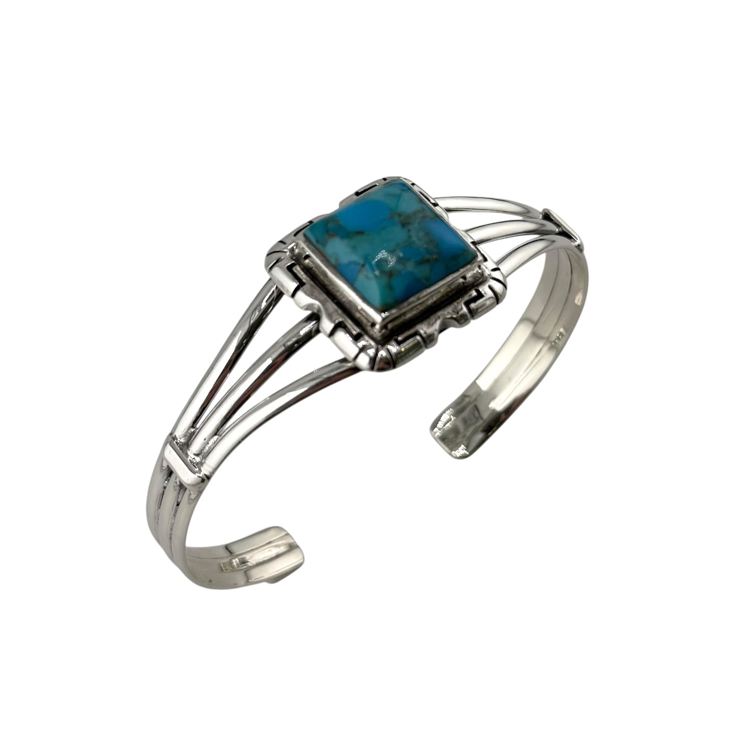 Turquoise Row Cuff Bracelet Sterling Silver