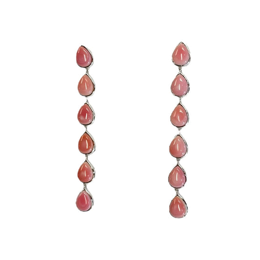 Sterling Silver Pink Conch Drop Screwback Post Earrings