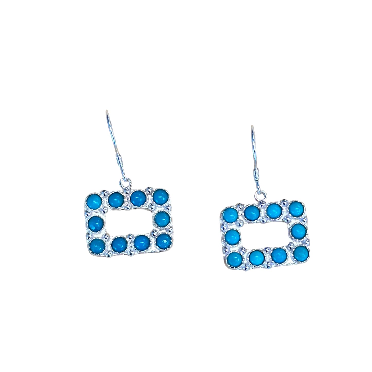 Sterling Silver Turquoise Rectangle Dangle Earrings