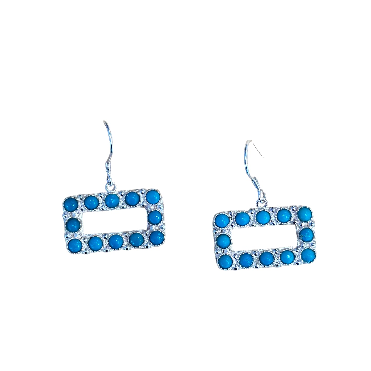 Sterling Silver Turquoise Rectangle Dangle Earrings