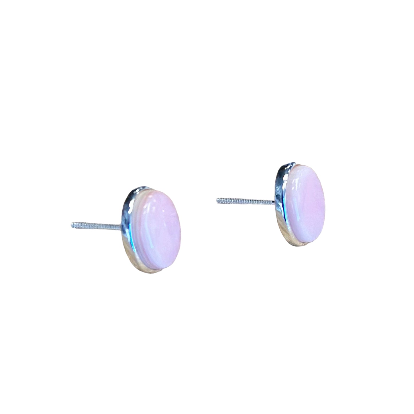Sterling Silver Pink Conch Oval Screwback Post Earrings