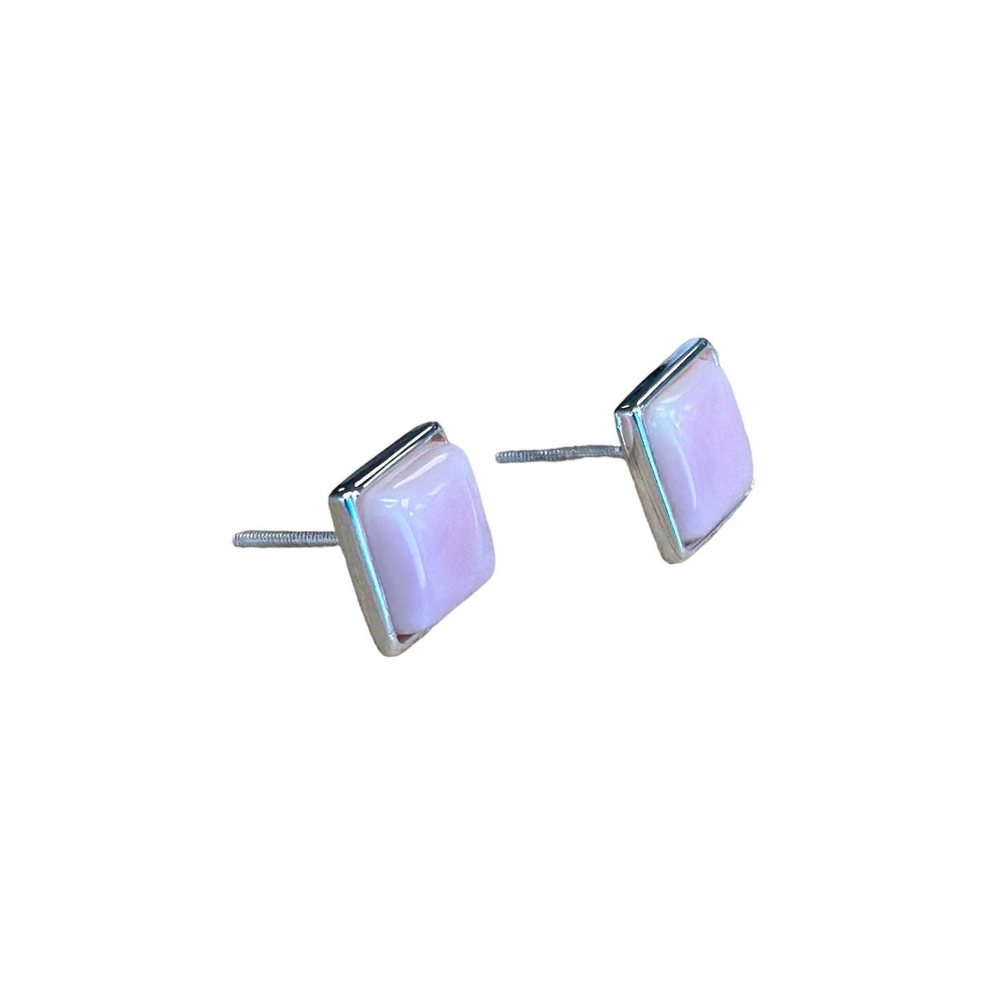 Sterling Silver Pink Conch Square Screwback Post Earrings