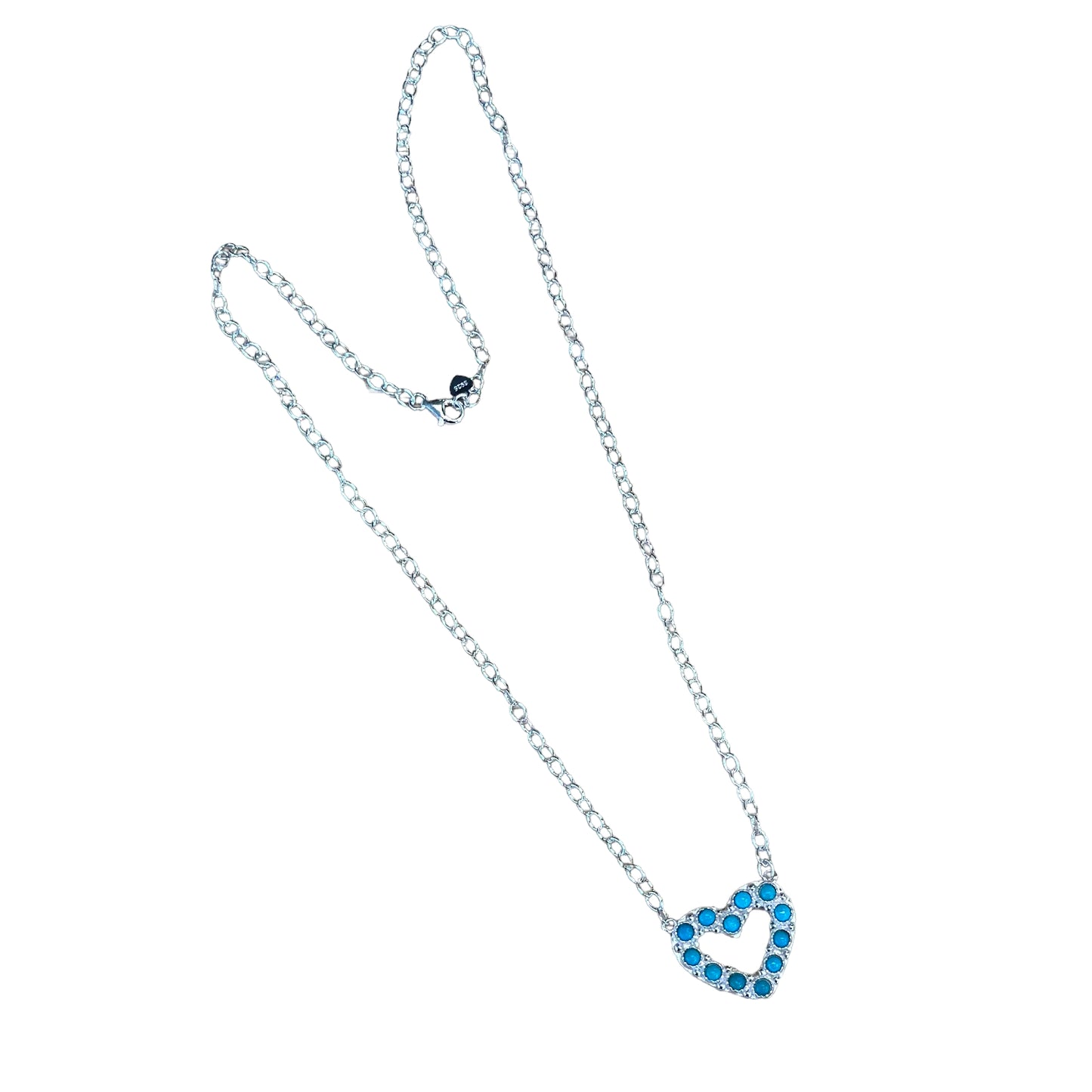 Sterling Silver Turquoise Heart Bar Style Necklace