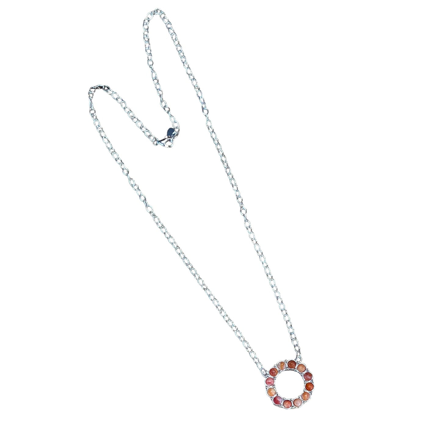 Sterling Silver Orange Spiny Oyster Round Bar Style Necklace