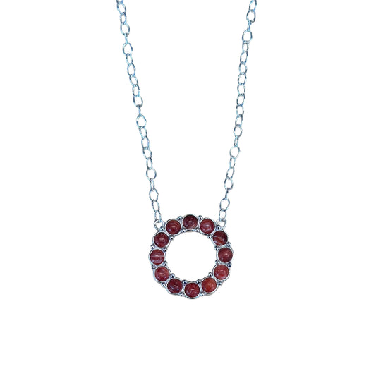 Sterling Silver Red Spiny Oyster Round Bar Style Necklace
