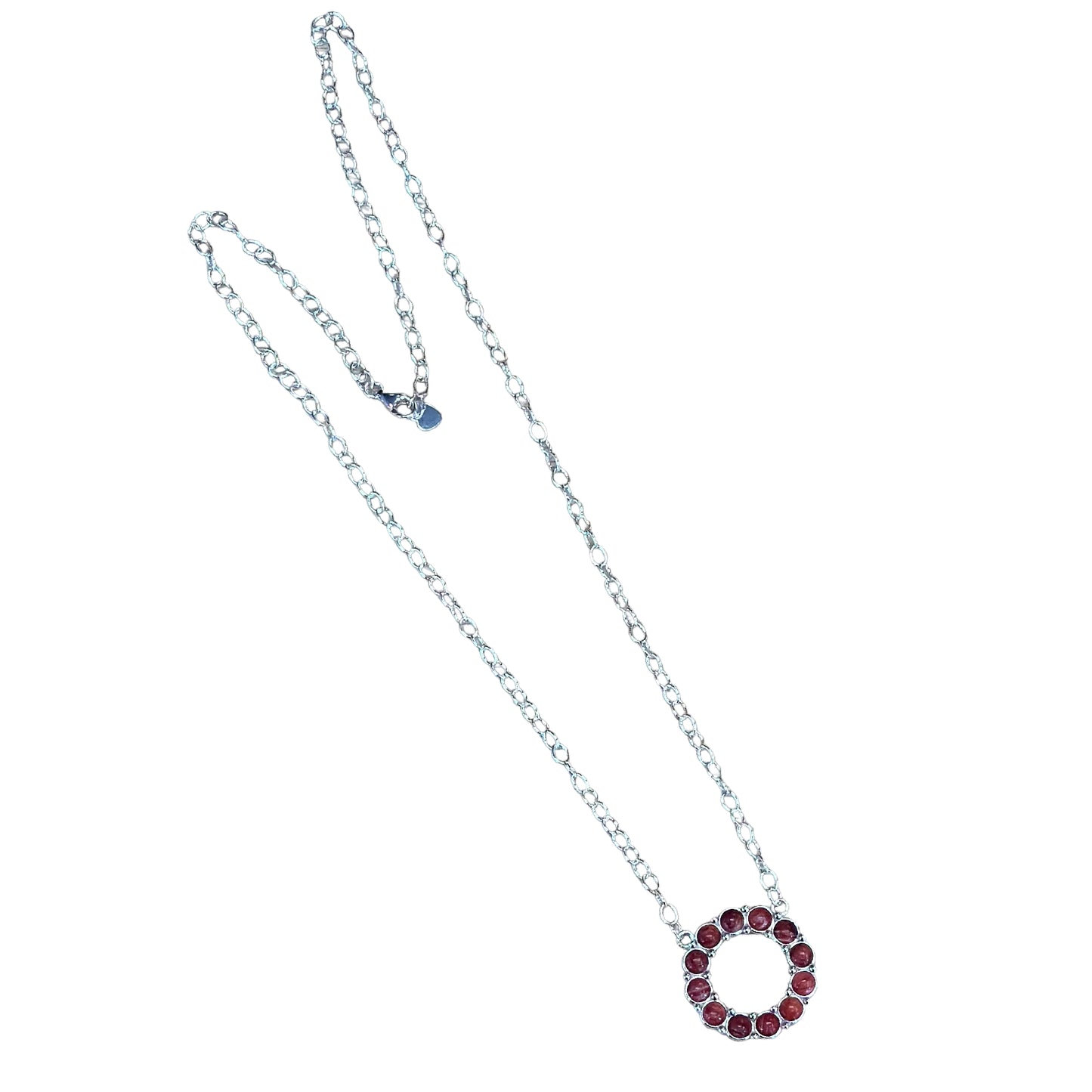 Sterling Silver Red Spiny Oyster Round Bar Style Necklace