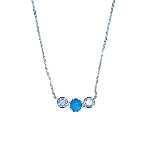 Sterling Silver Turquoise & CZ Round Bar Style Necklace