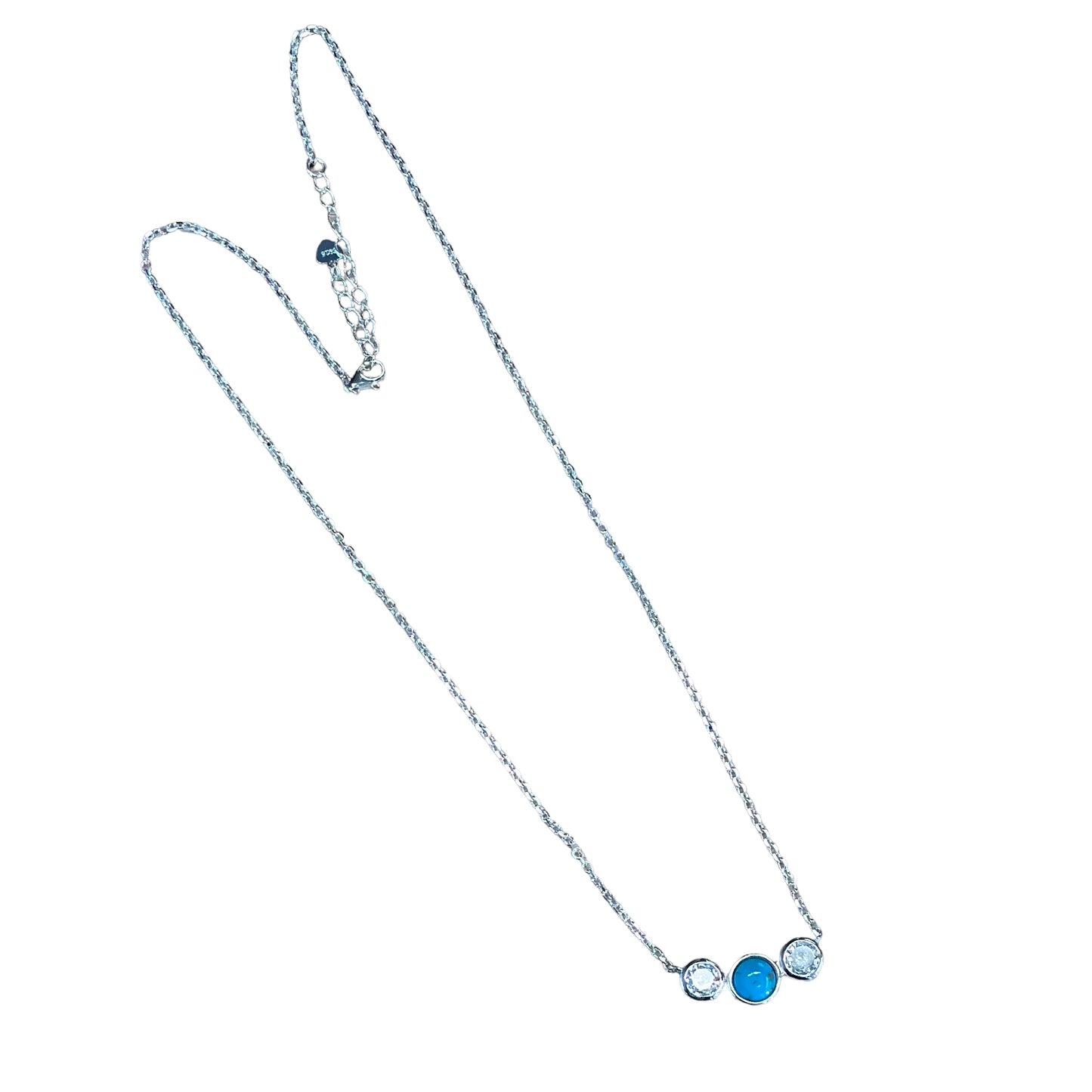 Sterling Silver Turquoise & CZ Round Bar Style Necklace