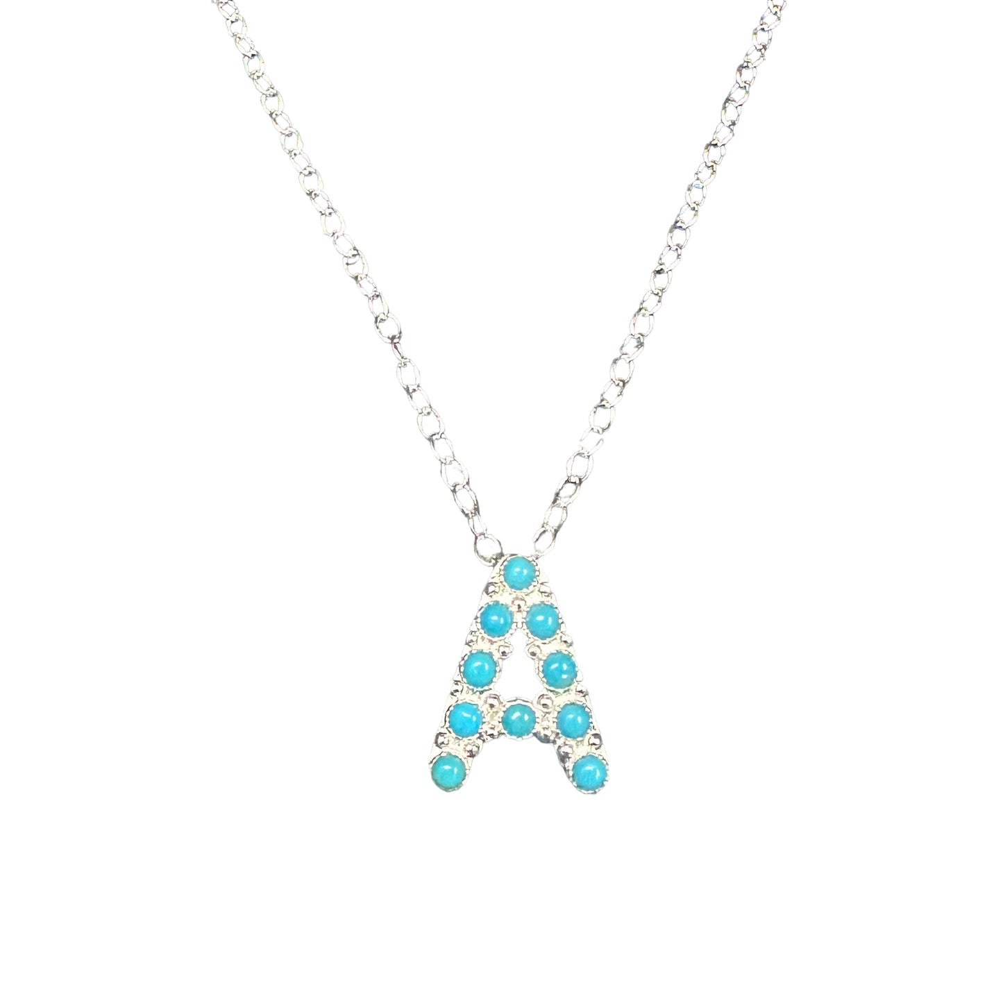 Turquoise Letter Initial Necklace Sterling Silver