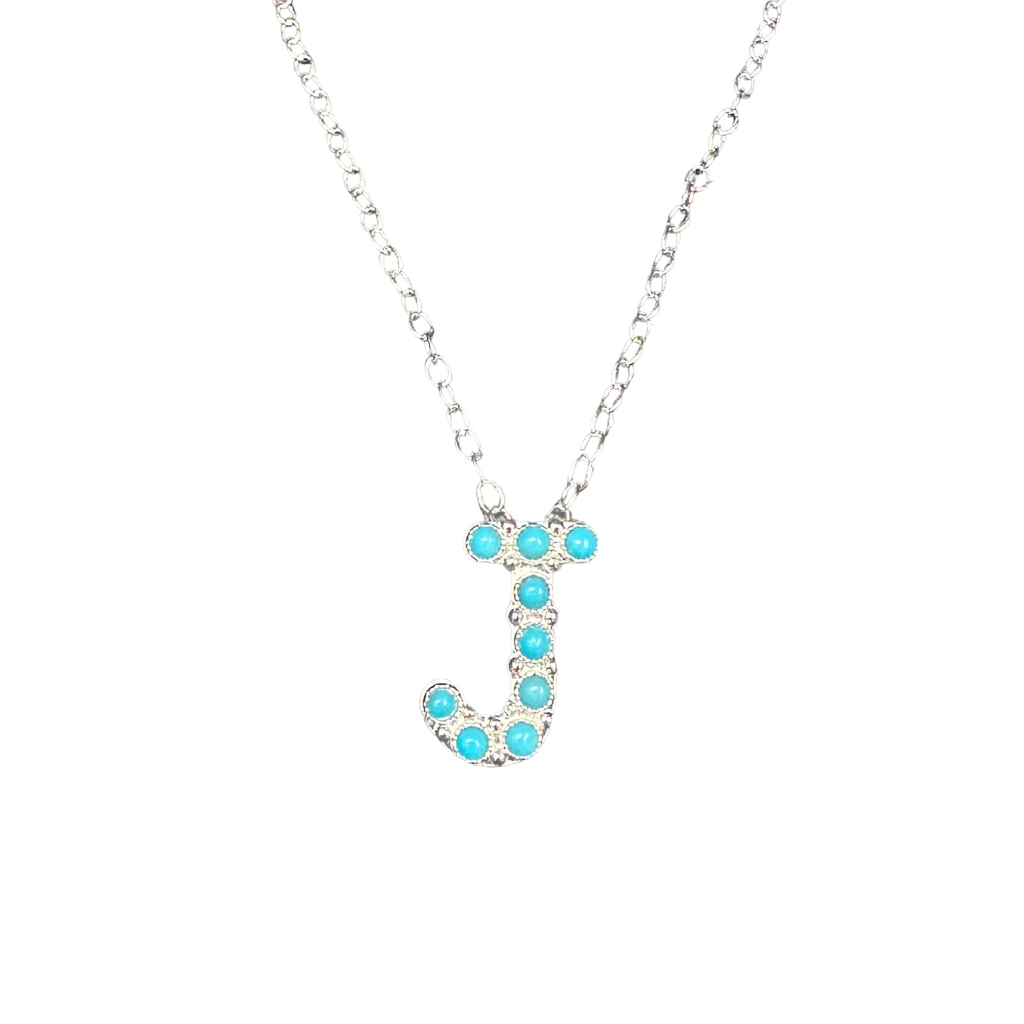 Turquoise Letter Initial Necklace Sterling Silver