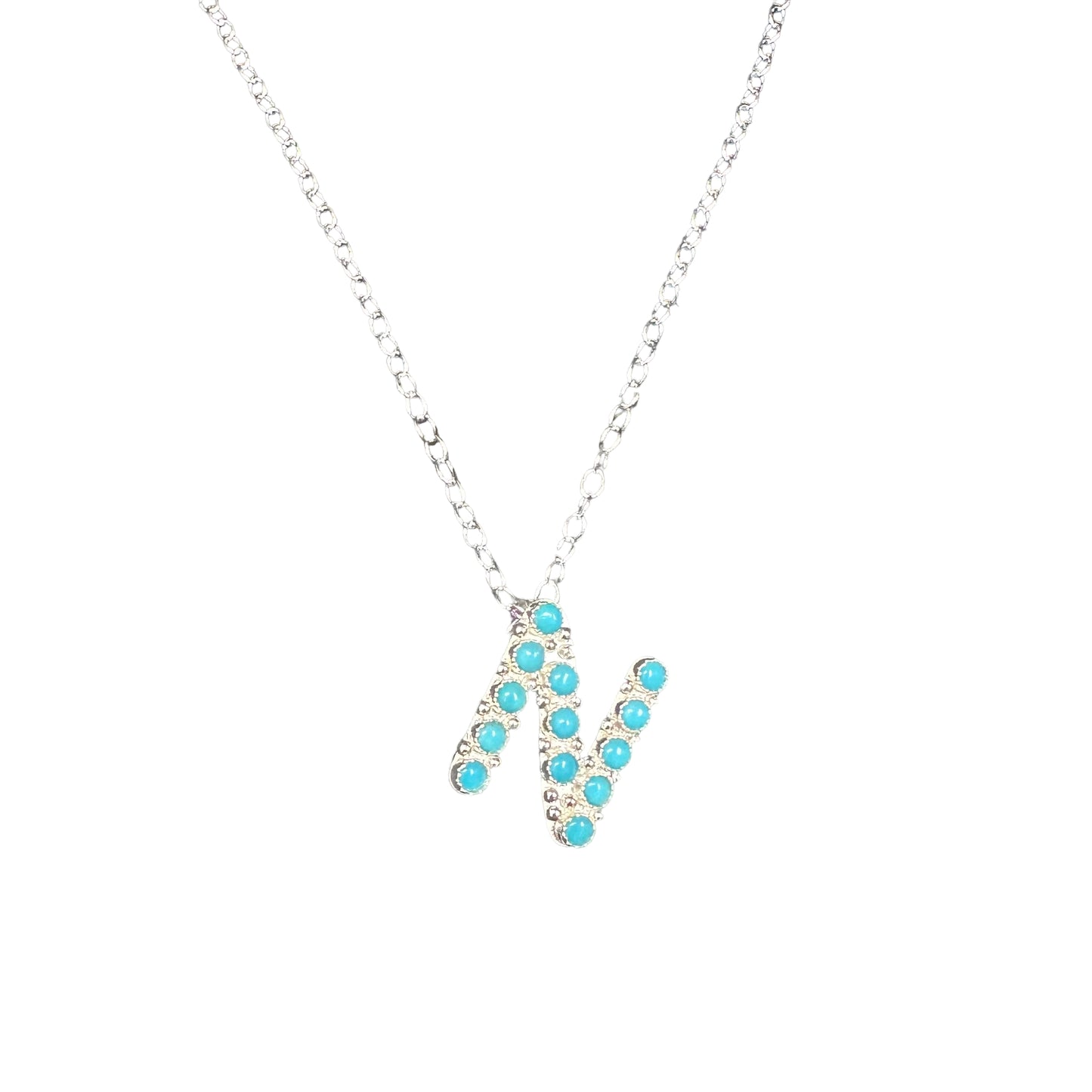 Turquoise Letter Initial Necklace Sterling Silver