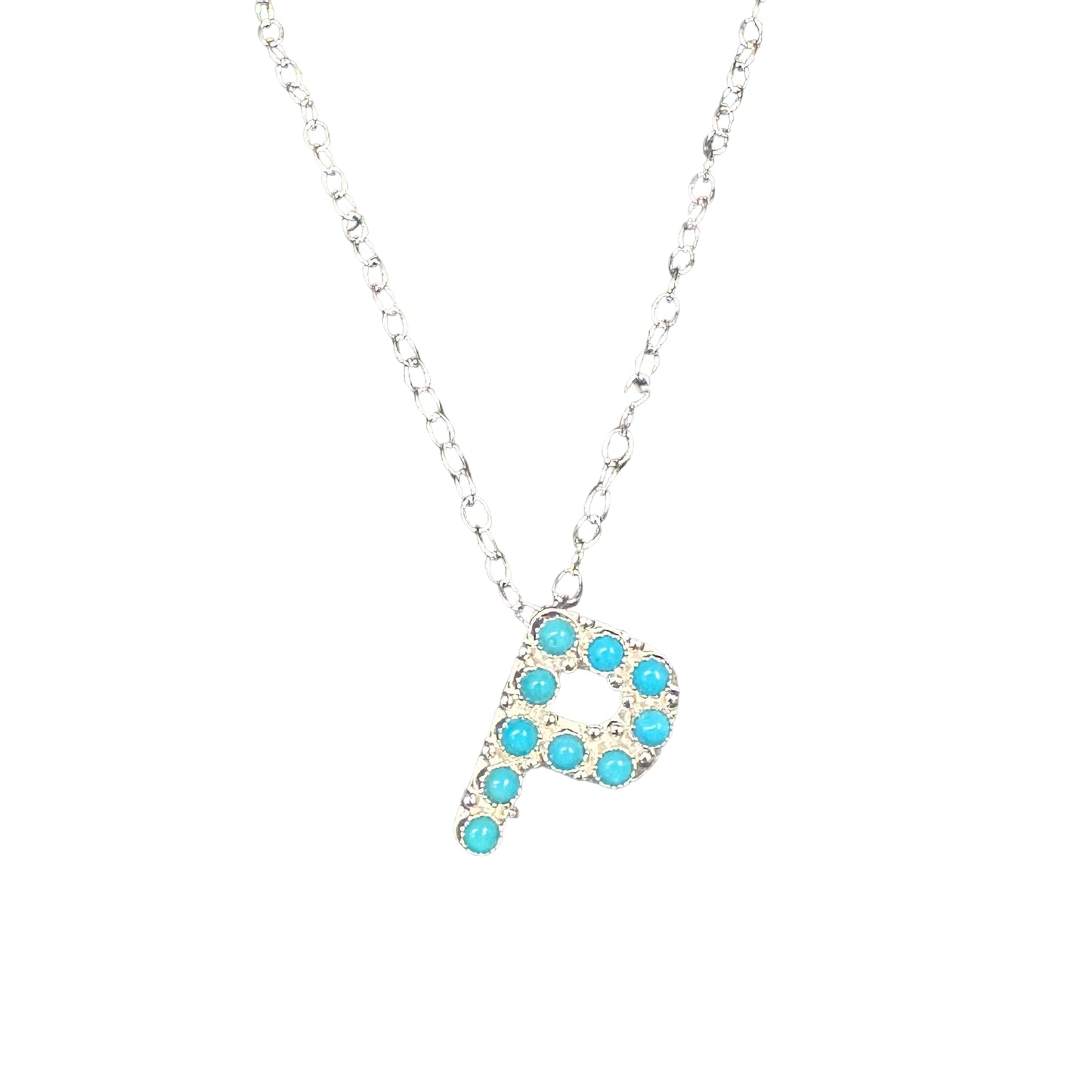 Turquoise Letter Initial Necklace Sterling Silver