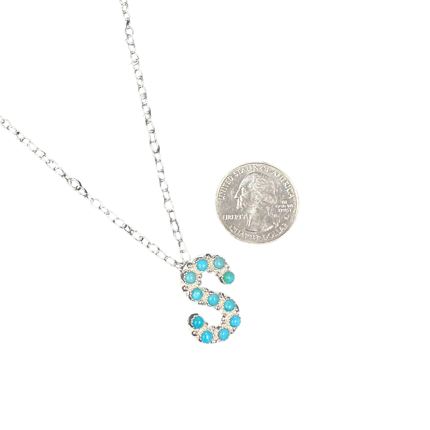 Turquoise Letter Initial Necklace Sterling Silver