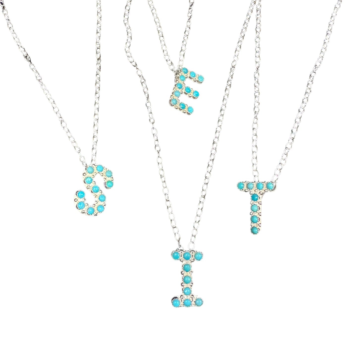 Turquoise Letter Initial Necklace Sterling Silver