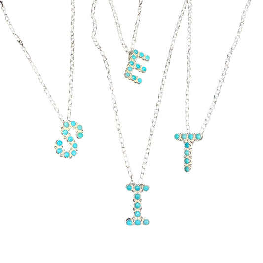 Turquoise Letter Initial Necklace Sterling Silver