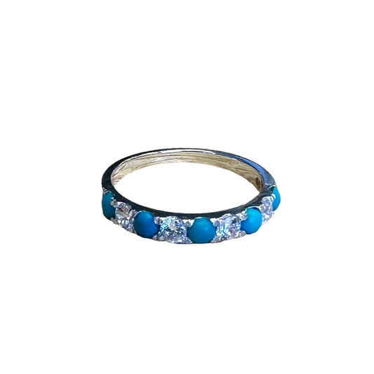 Sterling Silver 5-Stone Turquoise & CZ Ring