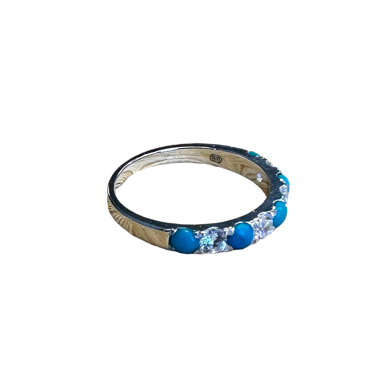 Sterling Silver 5-Stone Turquoise & CZ Ring
