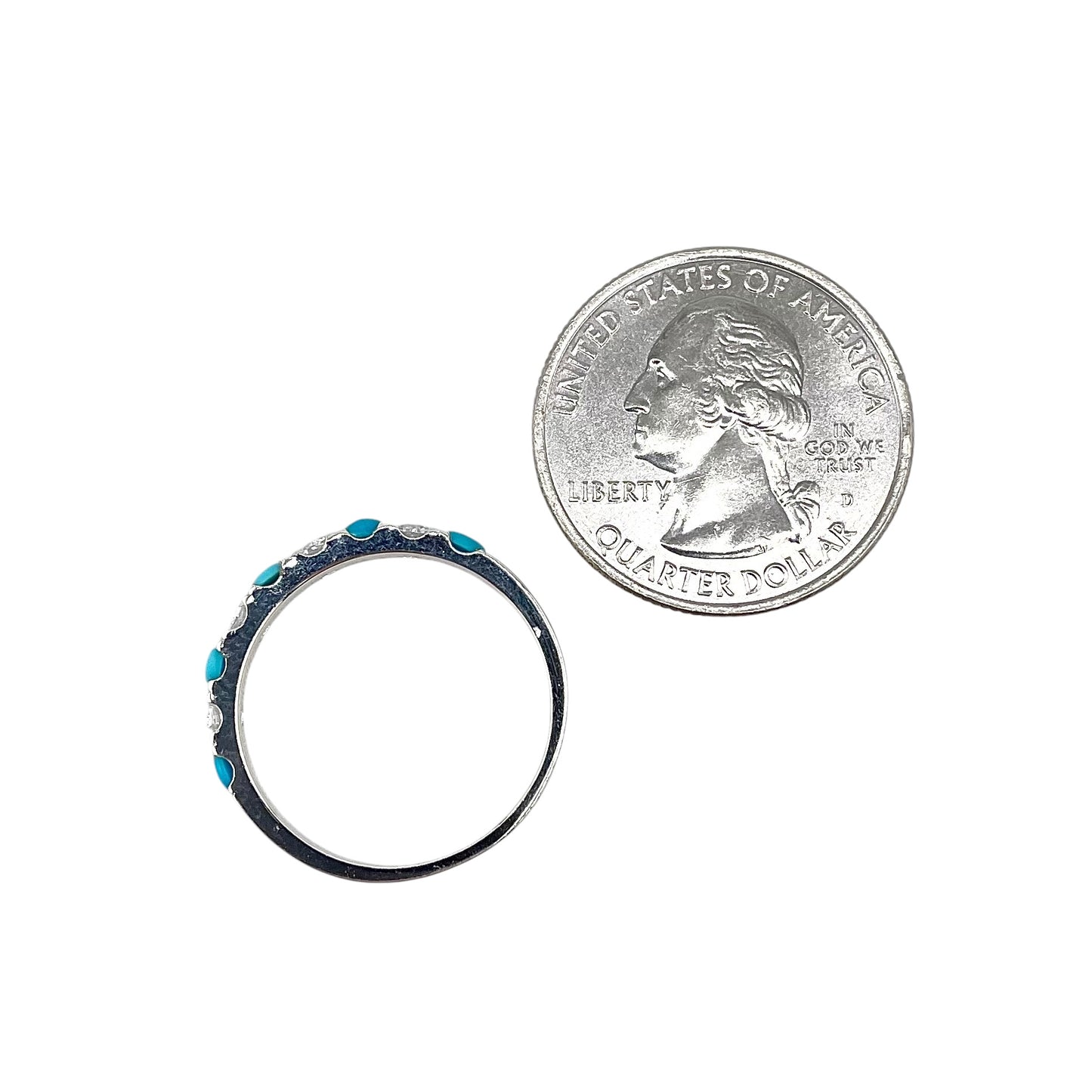 Sterling Silver 5-Stone Turquoise & CZ Ring