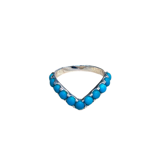 Turquoise 11-Stone V Ring Sterling Silver