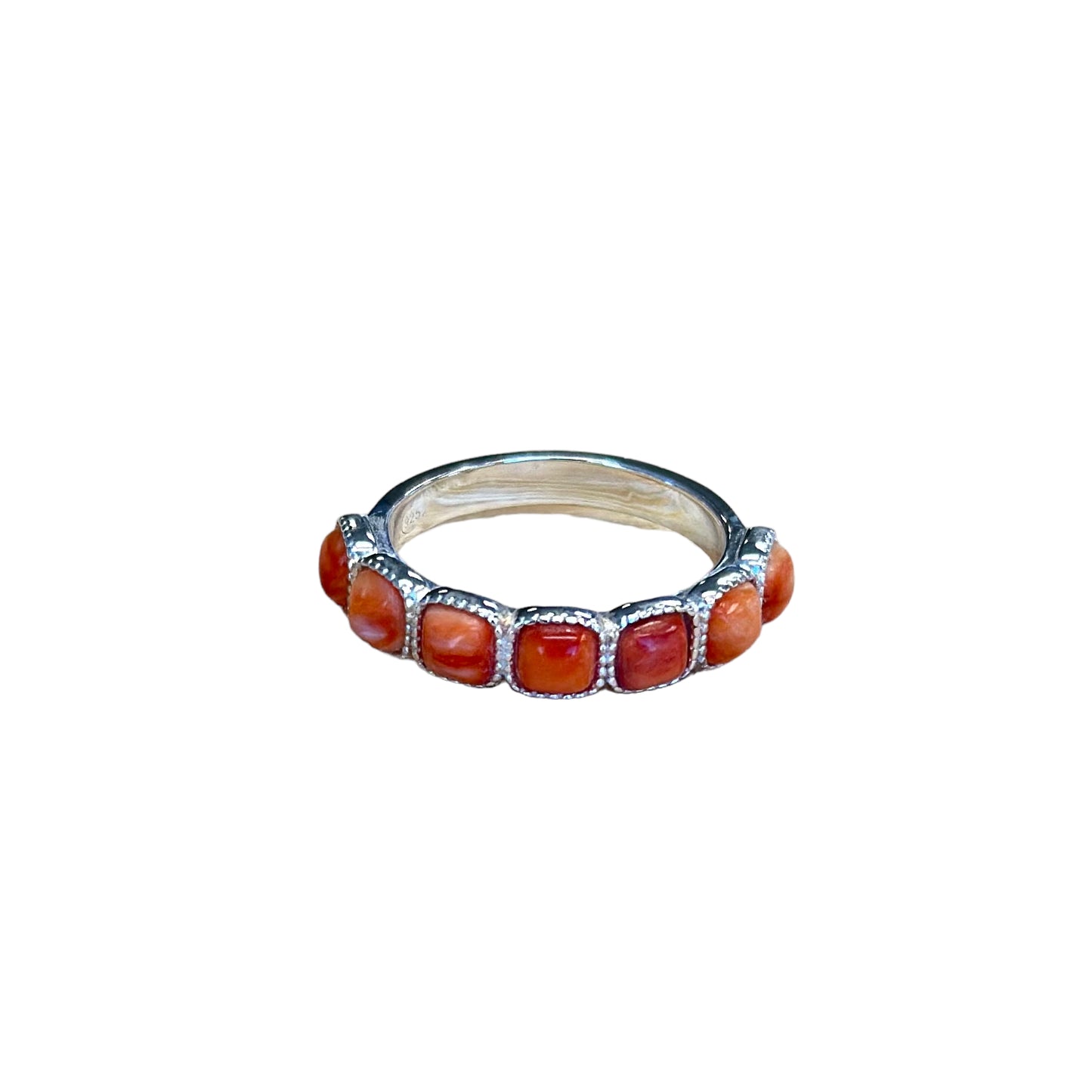 Orange Spiny Oyster 7-Stone Ring Sterling Silver