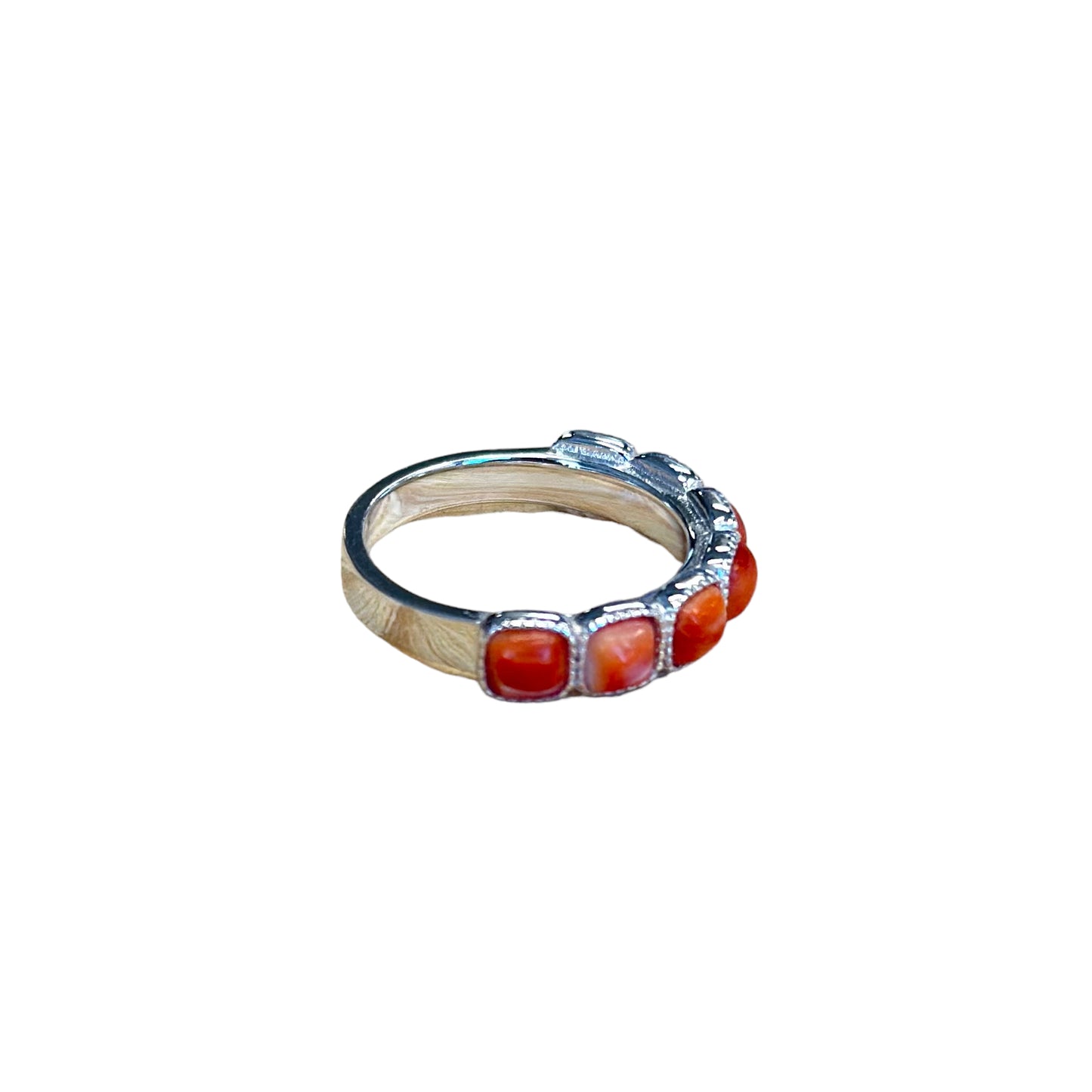 Orange Spiny Oyster 7-Stone Ring Sterling Silver