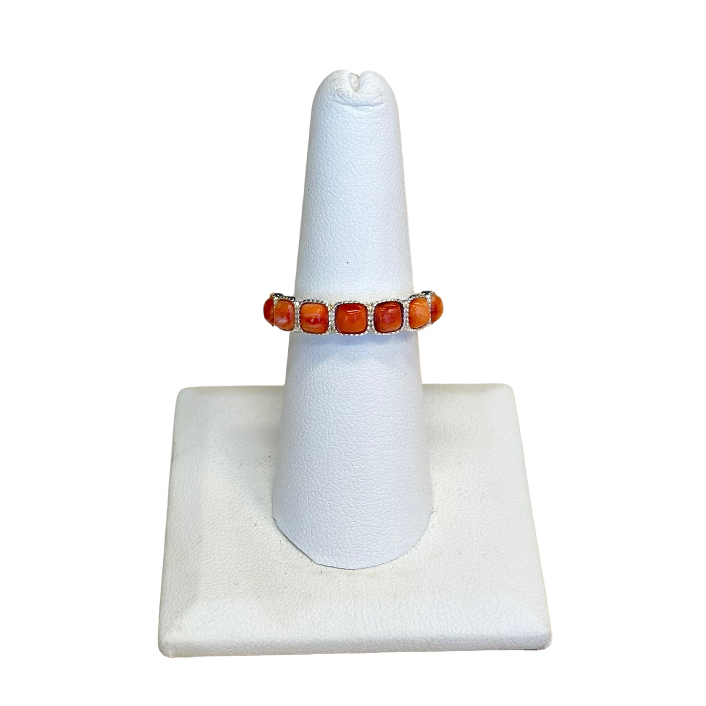 Orange Spiny Oyster 7-Stone Ring Sterling Silver