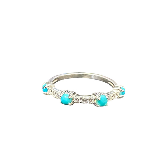 Turquoise & CZ Band Ring Sterling Silver
