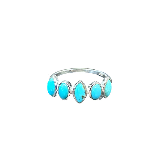 Turquoise Marquis & Oval Row Ring Sterling Silver
