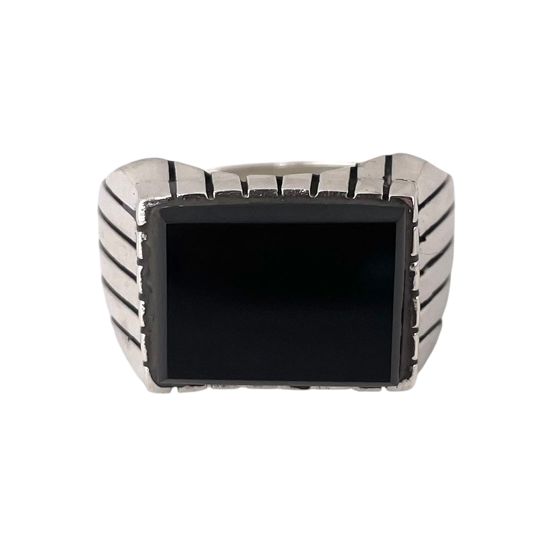 Black Onyx Stone Rectangle Ring Sterling Silver