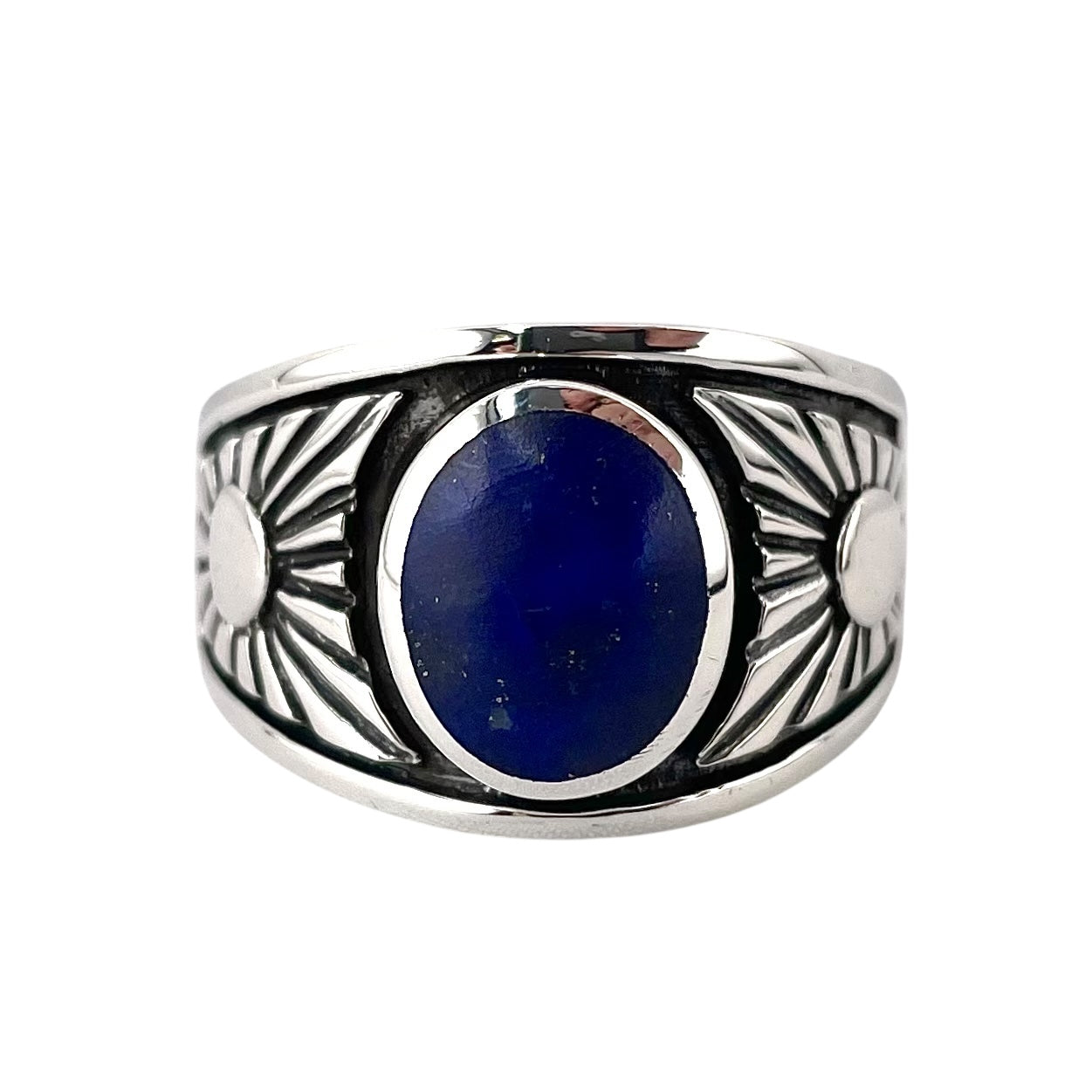 Lapis Oval Stone Sunshine Ring Sterling Silver