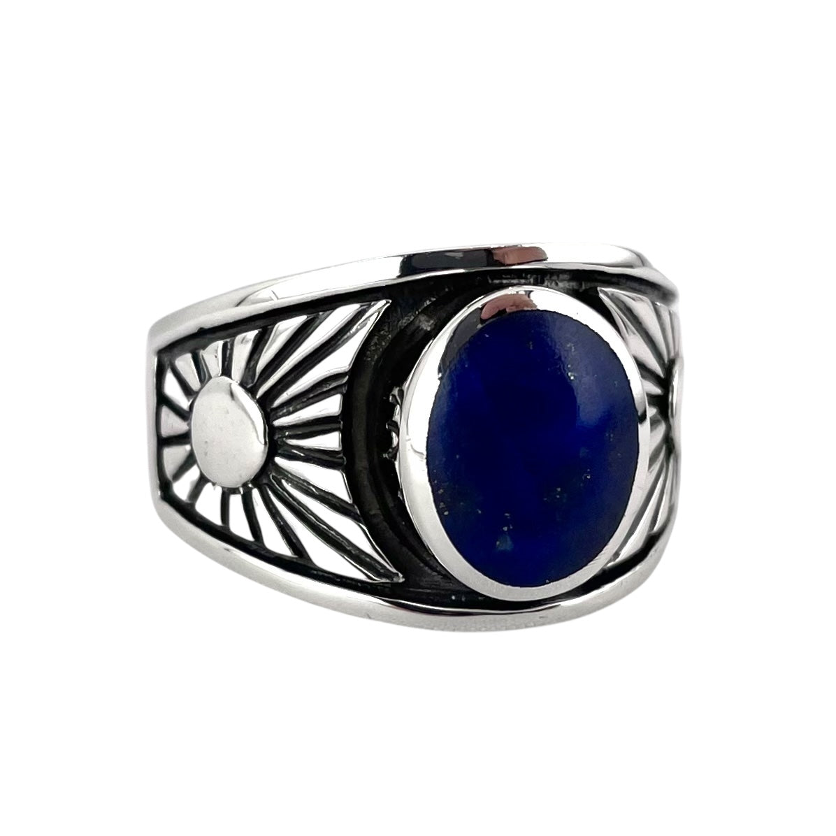 Lapis Oval Stone Sunshine Ring Sterling Silver