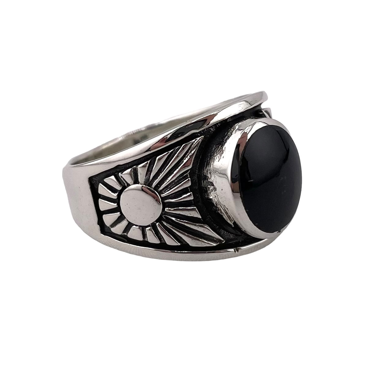 Black Onyx Oval Stone Sunshine Ring Sterling Silver