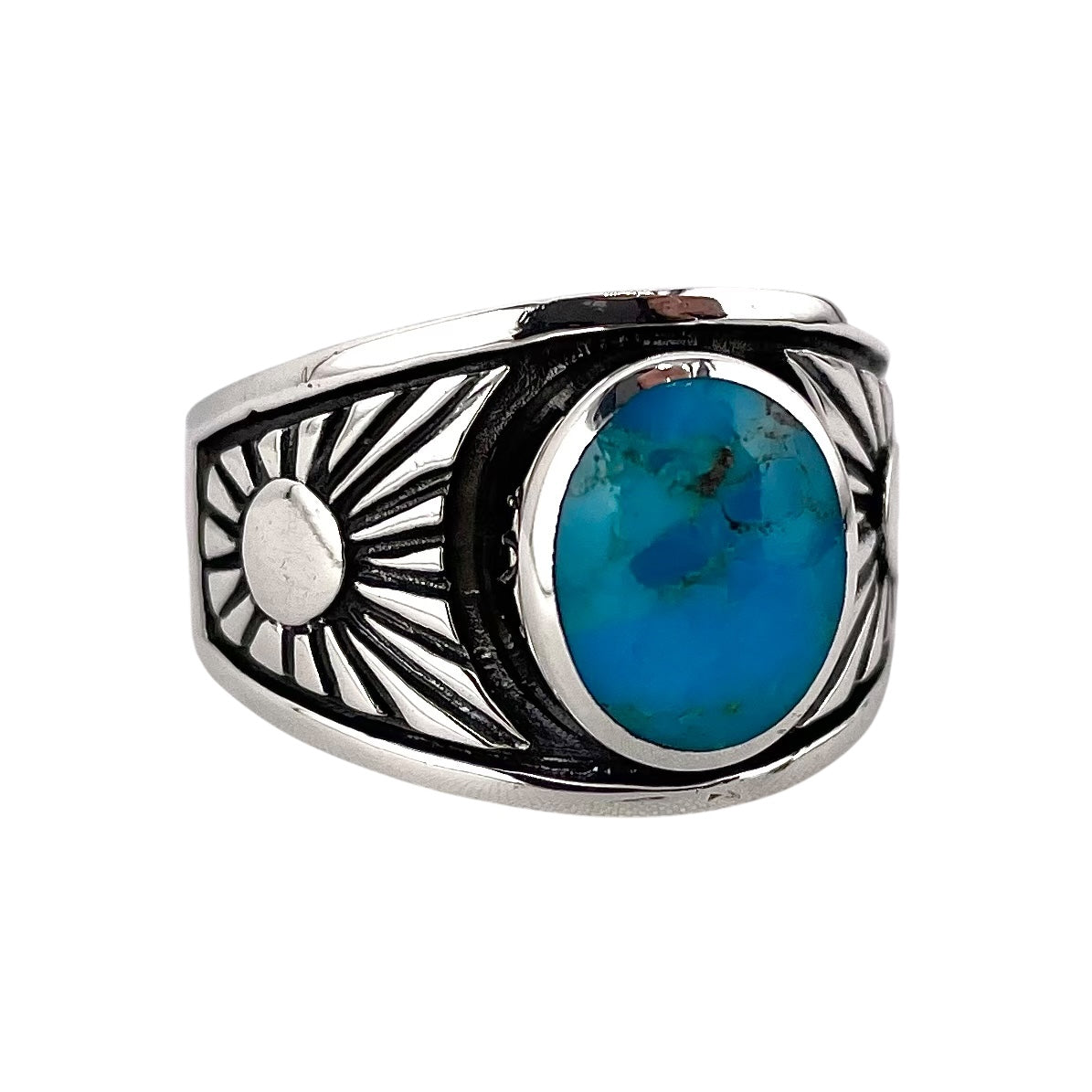 Turquoise Oval Stone Sunshine Ring Sterling Silver