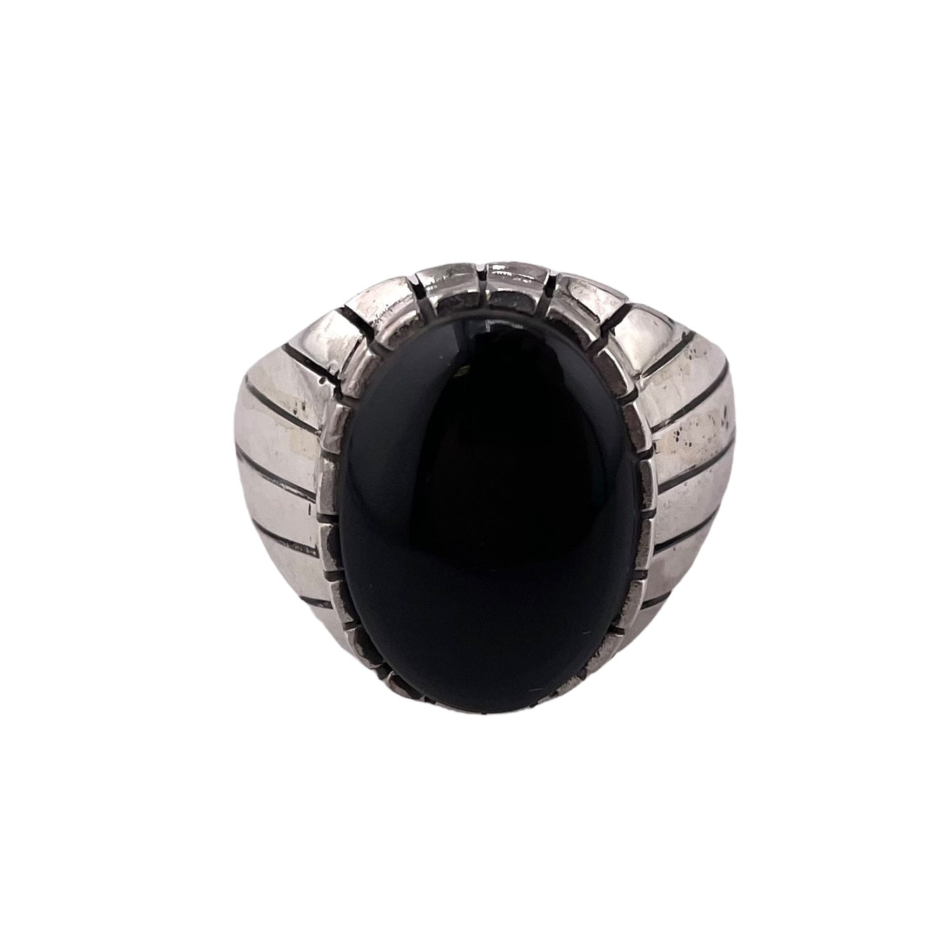 Black Onyx Stone Round Oval Ring Sterling Silver