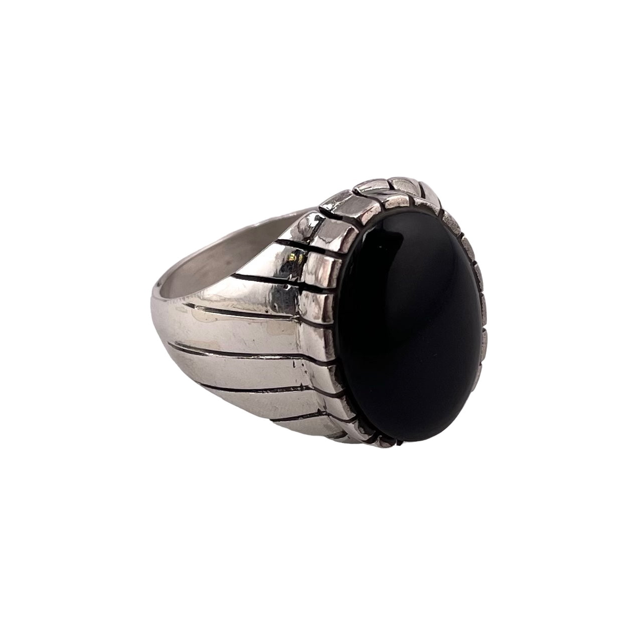 Black Onyx Stone Round Oval Ring Sterling Silver