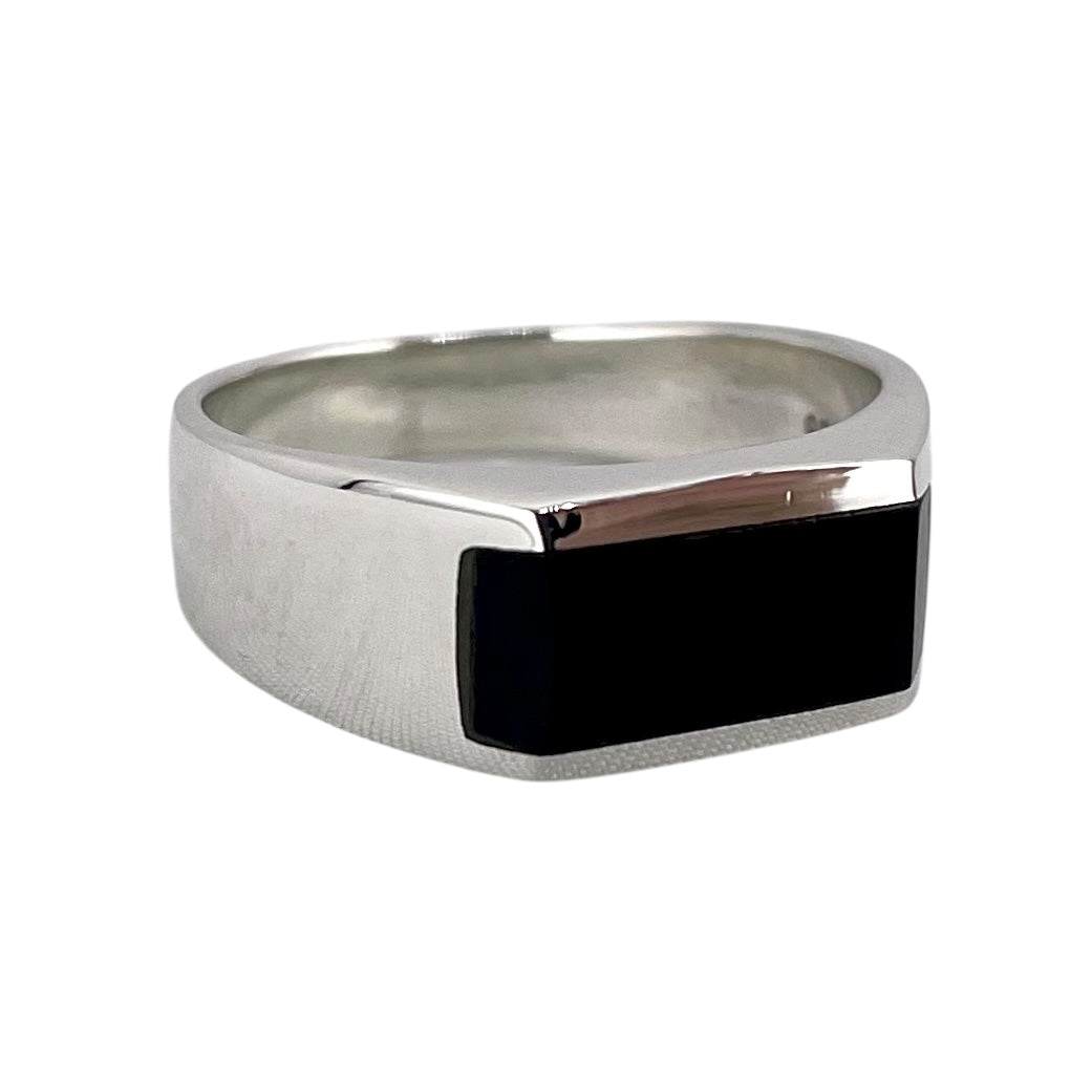 Black Onyx Inlay Rectangle Stone Rectangle Ring Sterling Silver