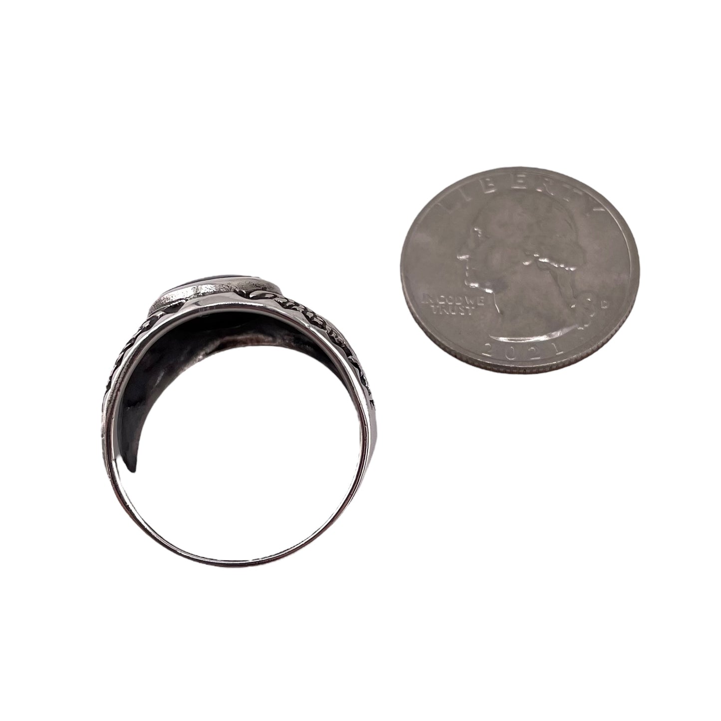 Black Onyx Oval Stone Thunderbird Mens Ring Sterling Silver