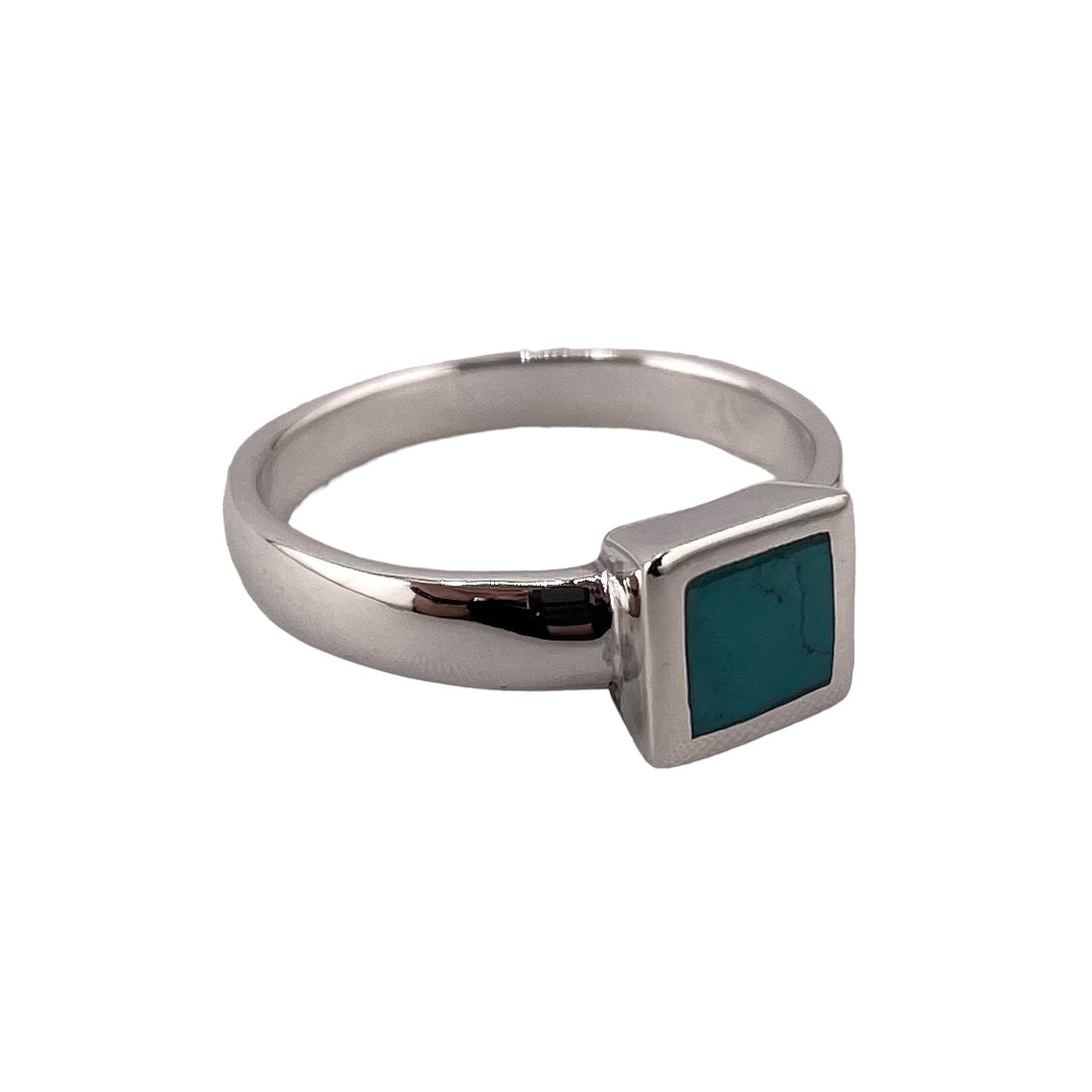Turquoise Square Stone Ring Sterling Silver