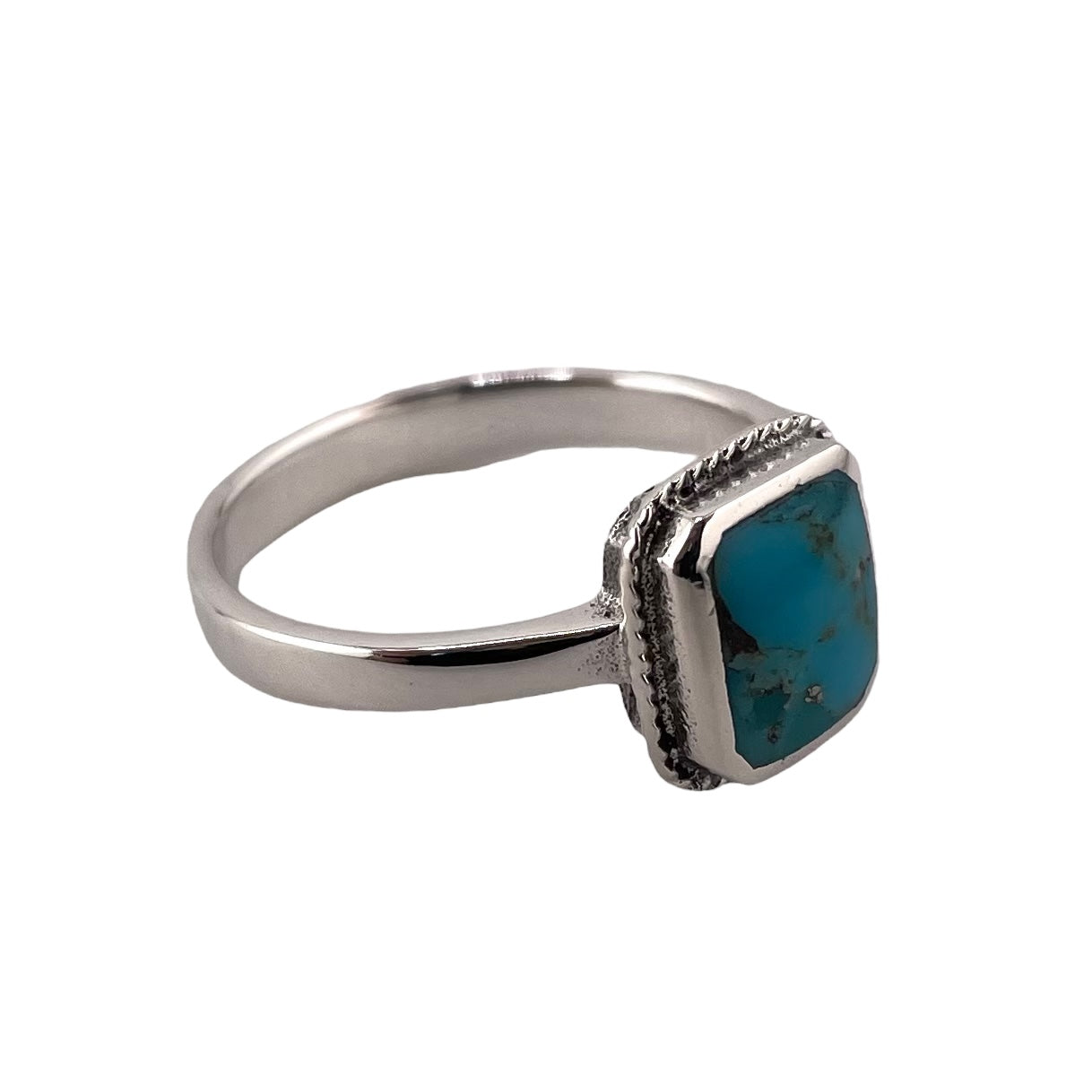 Roped Turquoise Stone Ring Sterling Silver