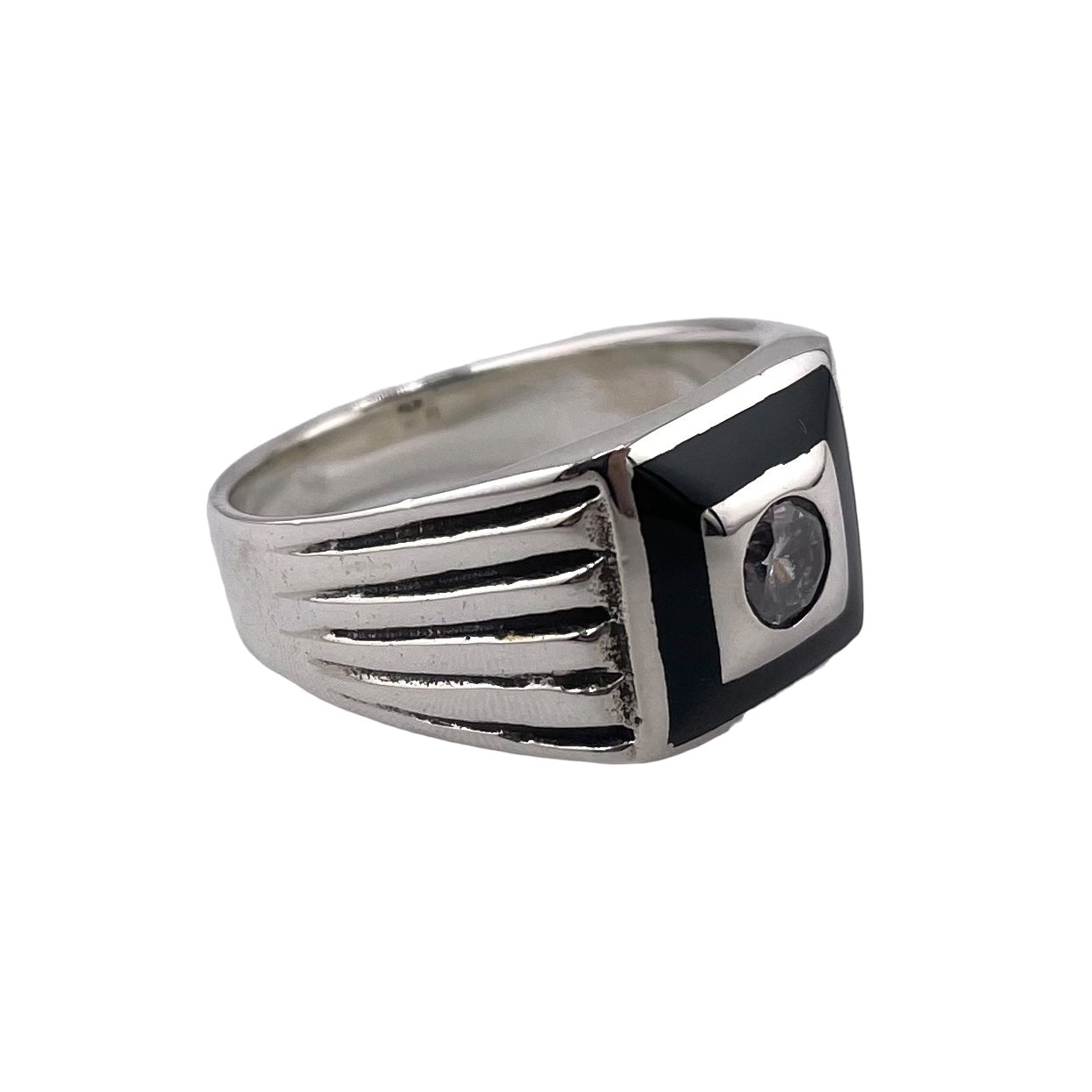 Black Onyx & Clear CZ Ring Sterling Silver