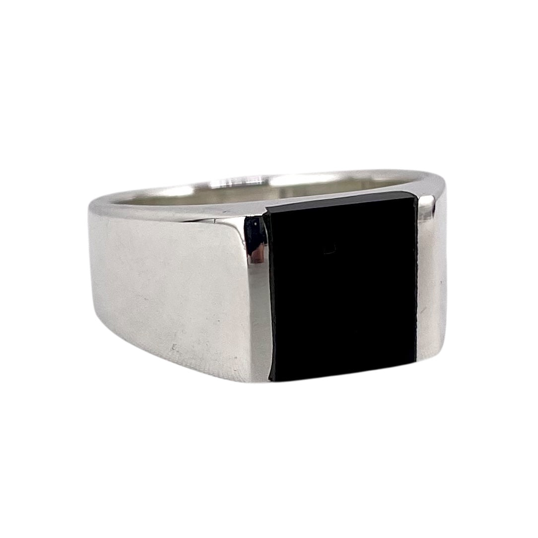 Black Onyx Square Stone Ring Sterling Silver