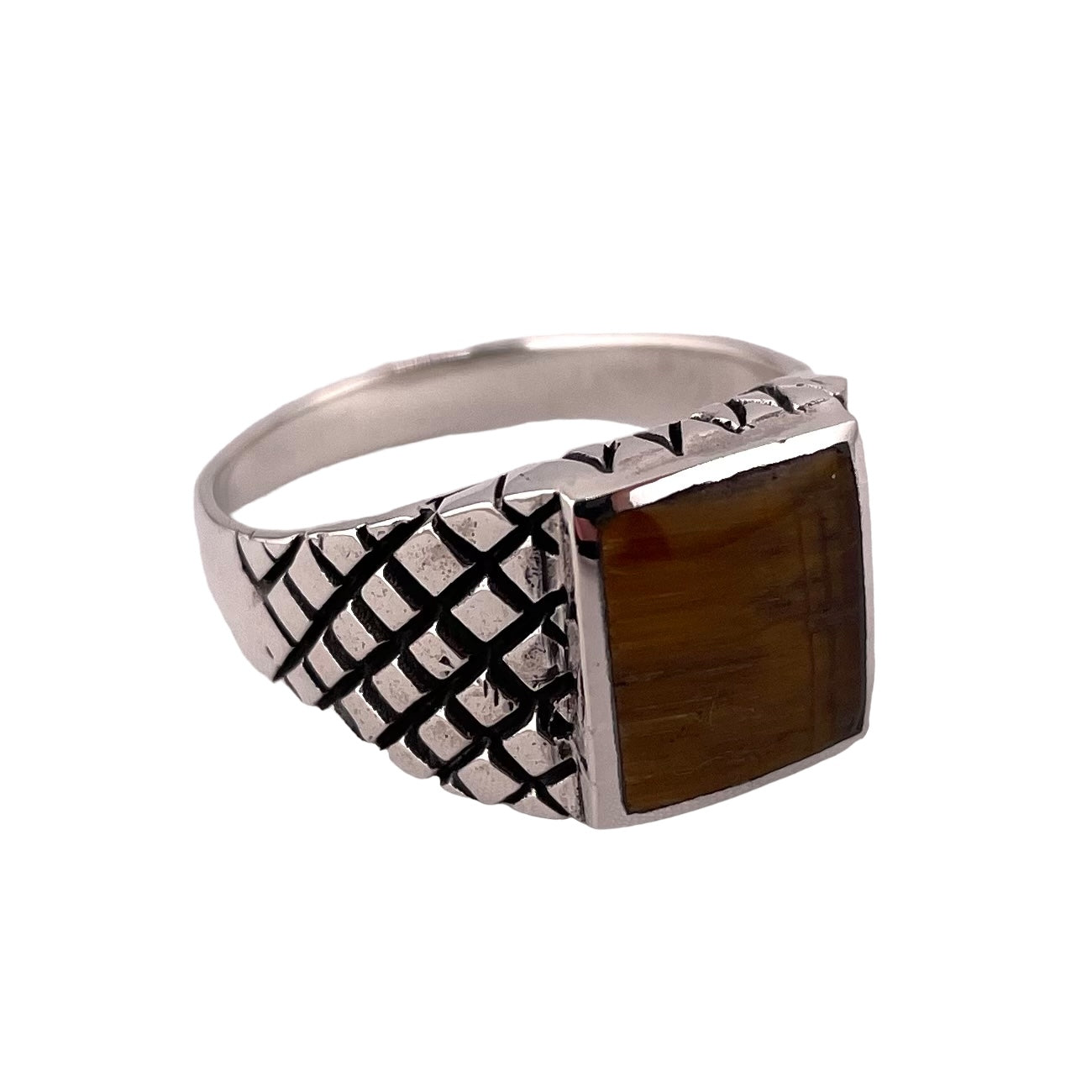 Tiger Eye Square Stone Ring Sterling Silver