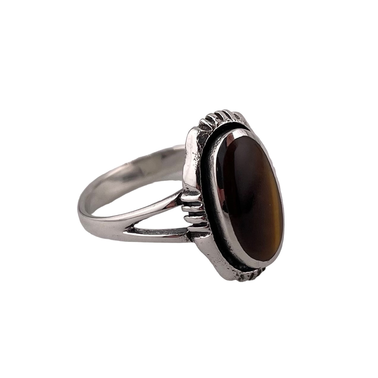 Tiger Eye Oval Stone Ring Sterling Silver