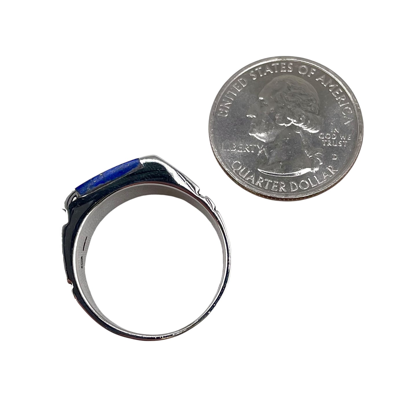 Lapis Square Stone Greek Key Mens Ring Sterling Silver