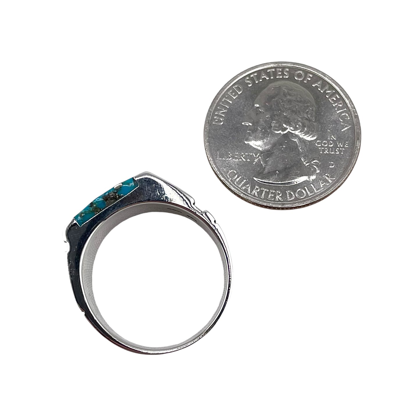 Turquoise Square Stone Greek Key Mens Ring Sterling Silver